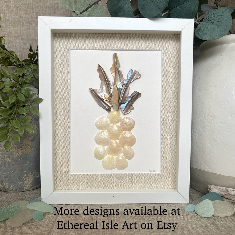 Pearlescent Pineapple ~ Framed Seashell Art